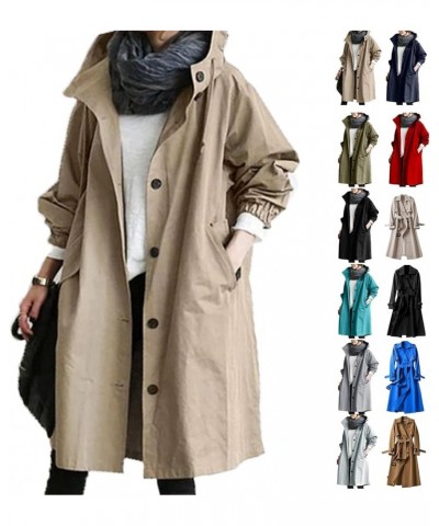 Winter Coats For Women Plus Size Long Sleeve Outerwear With Pocket Lightweight Fall Hooded Windproof Trenchcoat 4XL Light Blu...