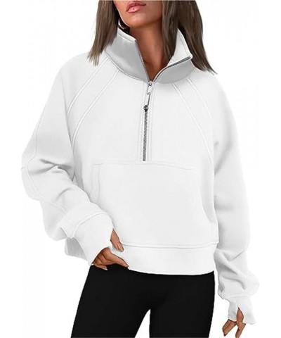 Womens Half Zip Cropped Hoodies Long Sleeve Fleece Quarter Zip Pullover Sweatshirts Fall Outfits Clothes White $14.27 Hoodies...