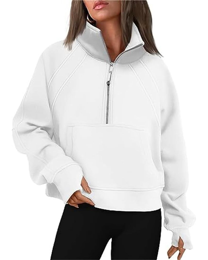 Womens Half Zip Cropped Hoodies Long Sleeve Fleece Quarter Zip Pullover Sweatshirts Fall Outfits Clothes White $14.27 Hoodies...