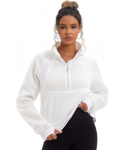 Womens Half Zip Cropped Hoodies Long Sleeve Fleece Quarter Zip Pullover Sweatshirts Fall Outfits Clothes White $14.27 Hoodies...