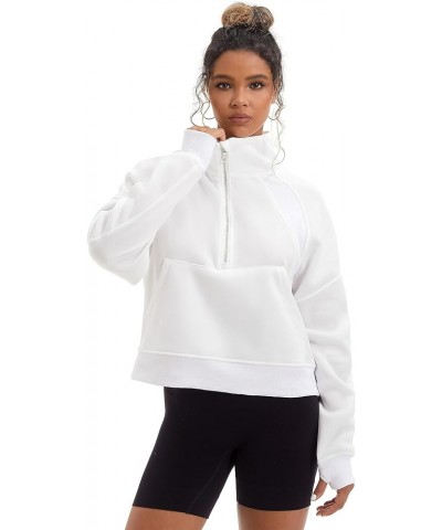 Womens Half Zip Cropped Hoodies Long Sleeve Fleece Quarter Zip Pullover Sweatshirts Fall Outfits Clothes White $14.27 Hoodies...