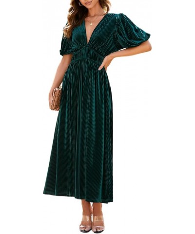 Women's Summer Boho Smocked Flowy Dress 02emerald Green $25.96 Dresses