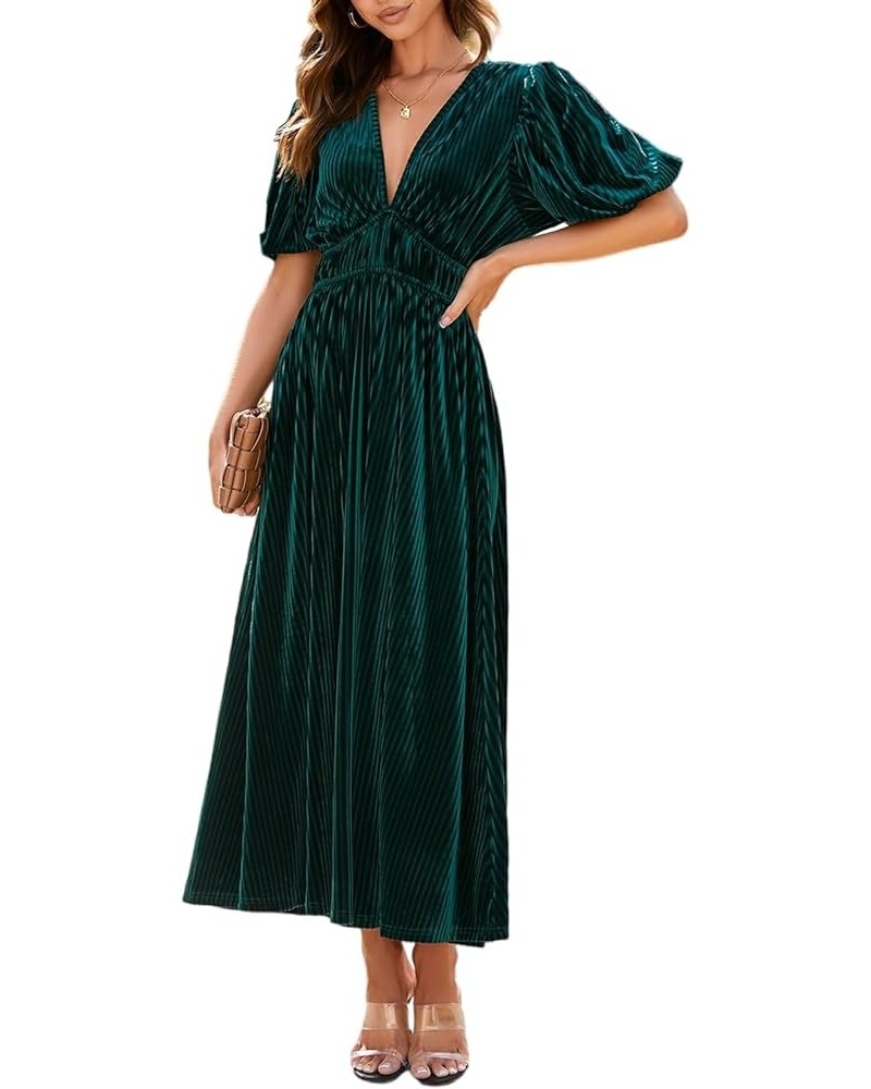 Women's Summer Boho Smocked Flowy Dress 02emerald Green $25.96 Dresses