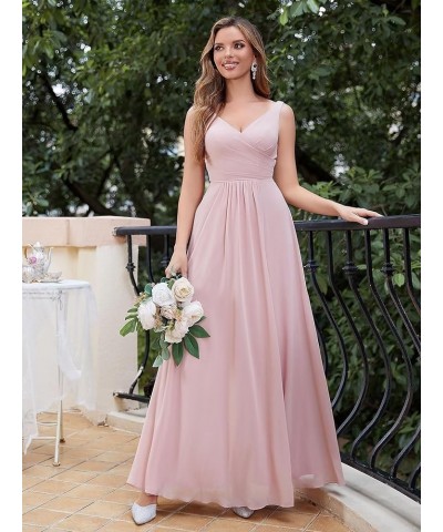 V Neck Chiffon Bridesmaid Dresses Spaghetti Straps Ruched Formal Prom Party Gown A-Line Split Wedding Guest Dress Dark Pink $...