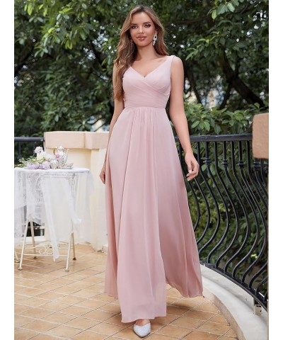 V Neck Chiffon Bridesmaid Dresses Spaghetti Straps Ruched Formal Prom Party Gown A-Line Split Wedding Guest Dress Dark Pink $...