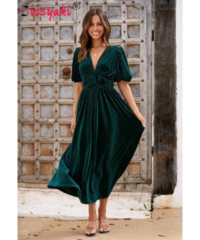 Women's Summer Boho Smocked Flowy Dress 02emerald Green $25.96 Dresses