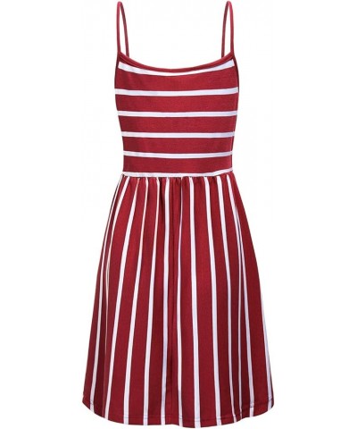 Womens Spaghetti Strap Button Detail Pleated Summer Casual Stripe Dresses Red White $16.11 Dresses