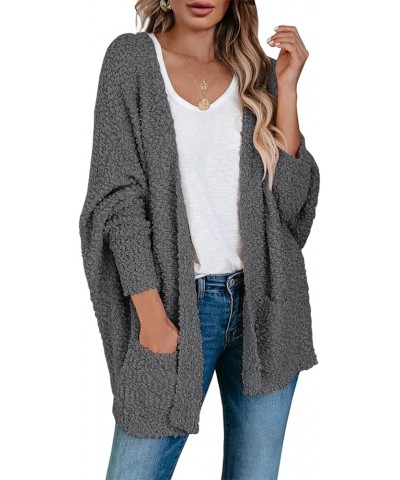 Cardigan Sweaters for Women Open Front Chunky Popcorn Cardigans Oversized Boyfriend Batwing Long Sleeve Fuzzy Knit Coat Dark ...