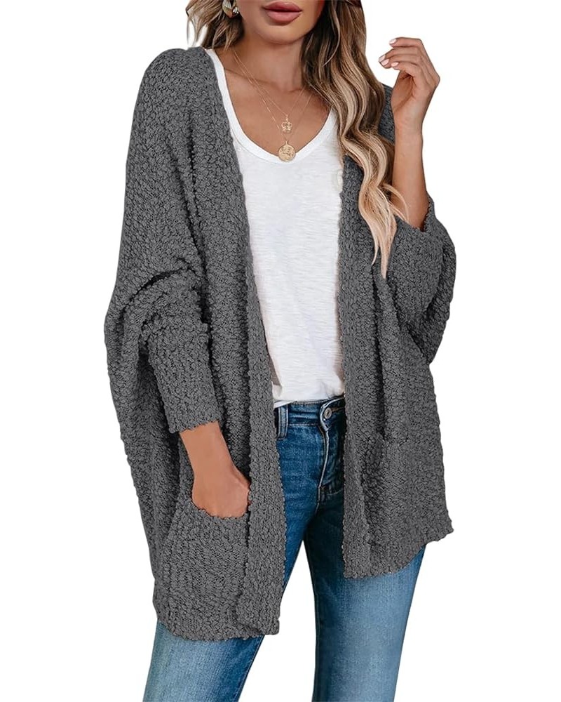 Cardigan Sweaters for Women Open Front Chunky Popcorn Cardigans Oversized Boyfriend Batwing Long Sleeve Fuzzy Knit Coat Dark ...