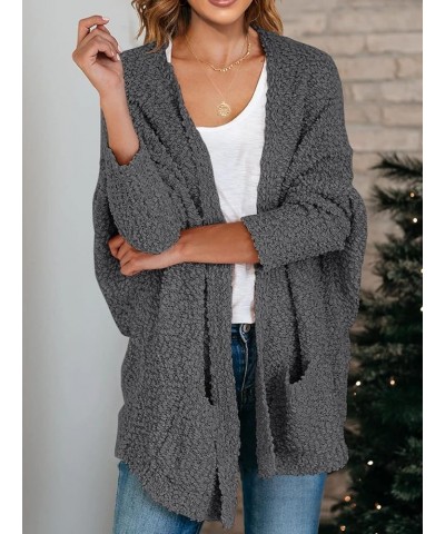 Cardigan Sweaters for Women Open Front Chunky Popcorn Cardigans Oversized Boyfriend Batwing Long Sleeve Fuzzy Knit Coat Dark ...