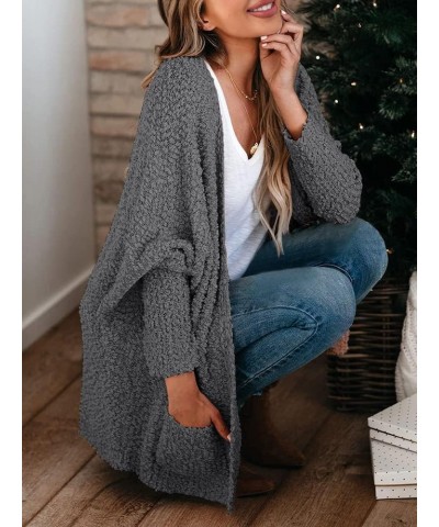 Cardigan Sweaters for Women Open Front Chunky Popcorn Cardigans Oversized Boyfriend Batwing Long Sleeve Fuzzy Knit Coat Dark ...