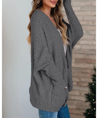 Cardigan Sweaters for Women Open Front Chunky Popcorn Cardigans Oversized Boyfriend Batwing Long Sleeve Fuzzy Knit Coat Dark ...