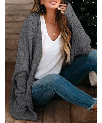 Cardigan Sweaters for Women Open Front Chunky Popcorn Cardigans Oversized Boyfriend Batwing Long Sleeve Fuzzy Knit Coat Dark ...