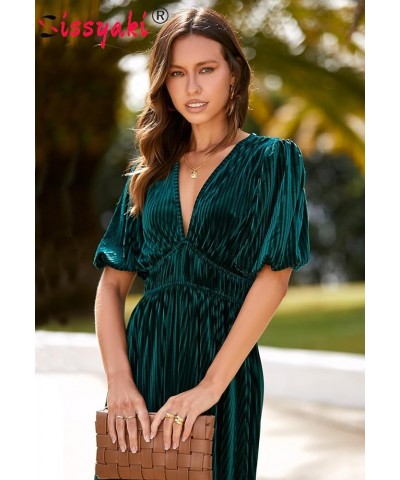 Women's Summer Boho Smocked Flowy Dress 02emerald Green $25.96 Dresses