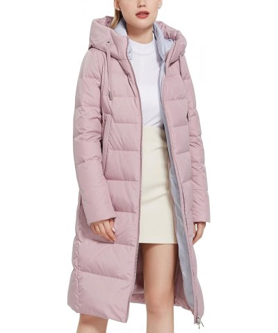 Women Long Puffer Coat Winter Hooded Zip Jacket Quilted Long Sleeve Knee Length Outerwear with Pocket Pink $37.39 Jackets