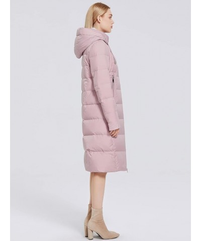 Women Long Puffer Coat Winter Hooded Zip Jacket Quilted Long Sleeve Knee Length Outerwear with Pocket Pink $37.39 Jackets