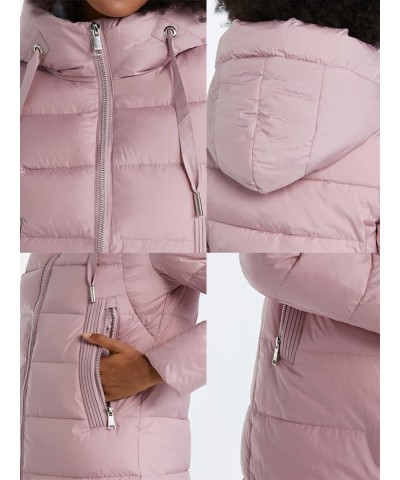 Women Long Puffer Coat Winter Hooded Zip Jacket Quilted Long Sleeve Knee Length Outerwear with Pocket Pink $37.39 Jackets