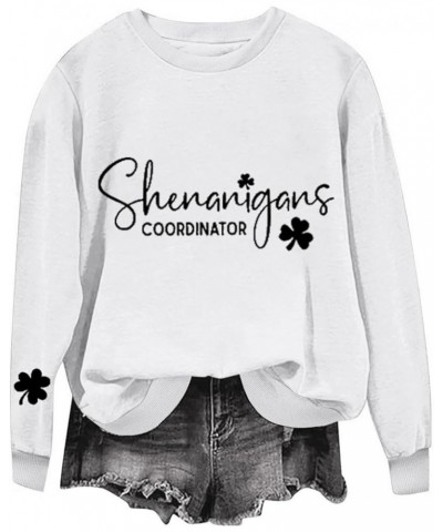 St Patricks Day Shirt Women Graphic Print Tees Shirt Lucky Love Irish Clover Blouse Casual Long Sleeve Pullover Tops White-37...