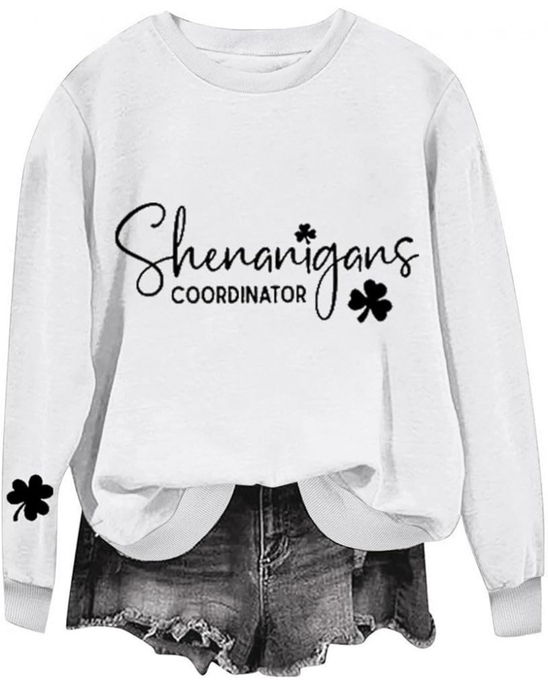 St Patricks Day Shirt Women Graphic Print Tees Shirt Lucky Love Irish Clover Blouse Casual Long Sleeve Pullover Tops White-37...