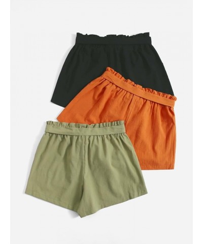 Women's 3 Pcs Elastic Paperbag Waist Wide Leg Casual Solid Shorts Black Orange $25.00 Shorts