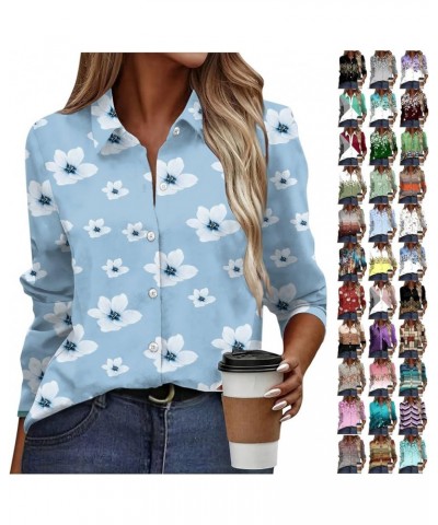 Women's Button Down Short Sleeve Floral Print Blouse Causal V Neck Tee Shirts Slim Fit Tops Spring Party Outfits 2024 B105-na...