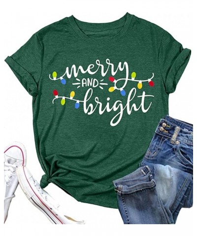 Womens My Favorite Color is Christmas Lights Shirts Winter Casual Short Sleeve Letter Printed Tees Tops Green-1 $8.99 T-Shirts