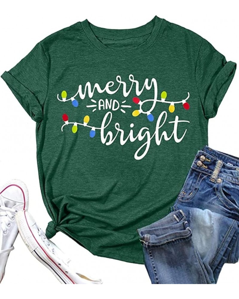 Womens My Favorite Color is Christmas Lights Shirts Winter Casual Short Sleeve Letter Printed Tees Tops Green-1 $8.99 T-Shirts