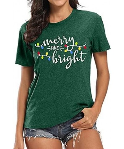 Womens My Favorite Color is Christmas Lights Shirts Winter Casual Short Sleeve Letter Printed Tees Tops Green-1 $8.99 T-Shirts