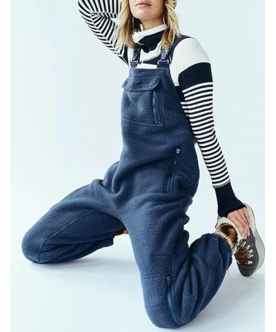 Fleece Overalls For Women,Fuzzy Fleece Warm Overalls Casual Jumpsuits With Pockets,Sherpa Overalls Women Black $20.90 Overalls