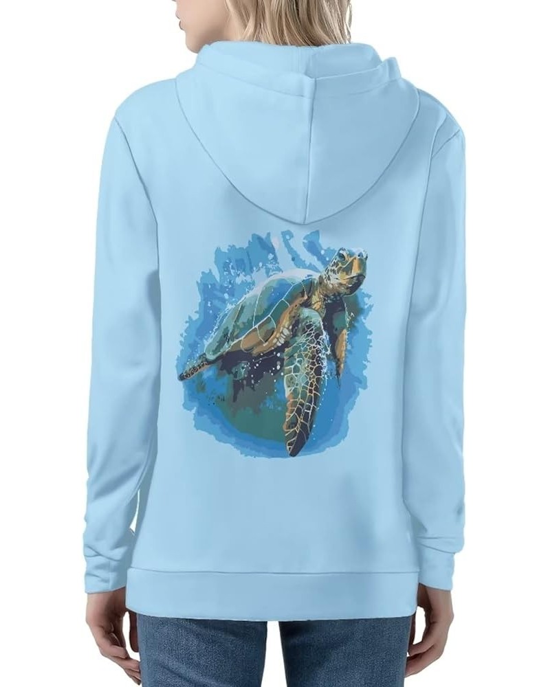 Y2K Hoodies Zip Up Long Sleeve Shirt Tops Graphic Printed Oversized Jacket Streetwear with Pockets Sea Turtle - Blue $19.88 H...