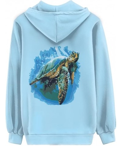 Y2K Hoodies Zip Up Long Sleeve Shirt Tops Graphic Printed Oversized Jacket Streetwear with Pockets Sea Turtle - Blue $19.88 H...