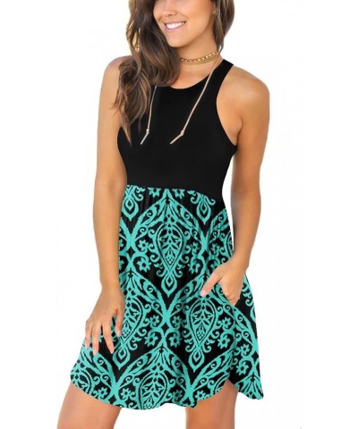 Women's Summer Dress Casual Sundresses Sleeveless Tank Stretchy Dresses Cover up with Pockets Black-turquoise Floral $21.44 D...