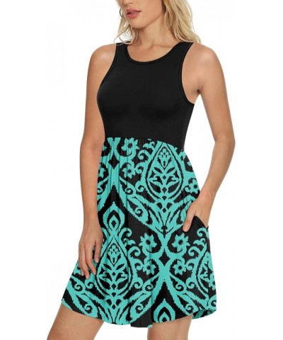 Women's Summer Dress Casual Sundresses Sleeveless Tank Stretchy Dresses Cover up with Pockets Black-turquoise Floral $21.44 D...