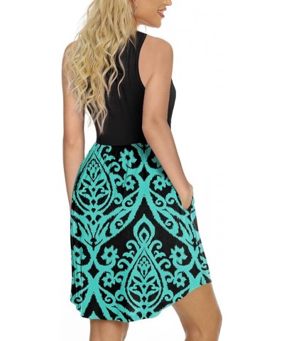 Women's Summer Dress Casual Sundresses Sleeveless Tank Stretchy Dresses Cover up with Pockets Black-turquoise Floral $21.44 D...