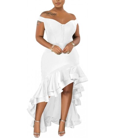 Womens Sexy Off Shoulder Ruffle Asymmetrical Bodycon Evening Party Cocktail Maxi Dress White $24.43 Dresses