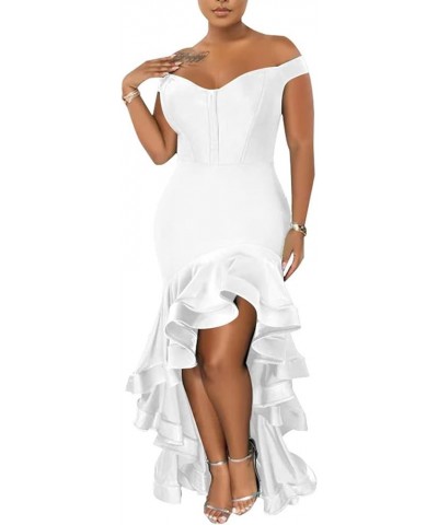 Womens Sexy Off Shoulder Ruffle Asymmetrical Bodycon Evening Party Cocktail Maxi Dress White $24.43 Dresses