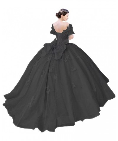 Off Shoulder Quinceanera Dresses Puffy Butterfly Ball Gowns for Vestido de 15 años Glitter Beading Prom Dress Ftu15 Black $58...