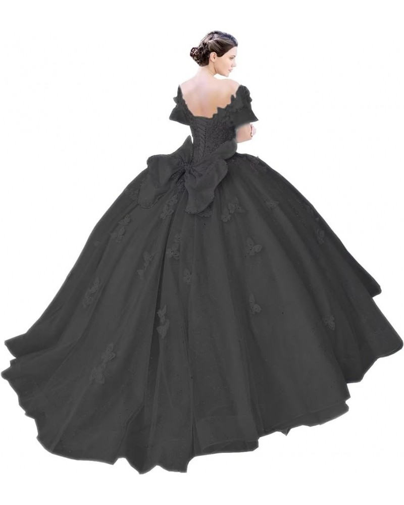 Off Shoulder Quinceanera Dresses Puffy Butterfly Ball Gowns for Vestido de 15 años Glitter Beading Prom Dress Ftu15 Black $58...