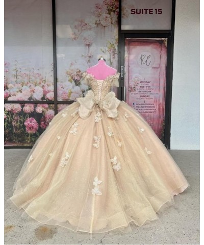 Off Shoulder Quinceanera Dresses Puffy Butterfly Ball Gowns for Vestido de 15 años Glitter Beading Prom Dress Ftu15 Black $58...