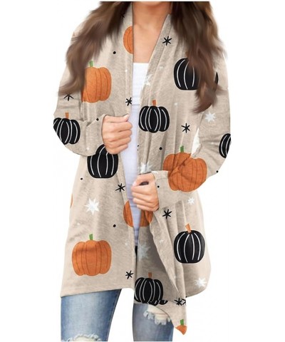 Cardigan for Women Lightweight Long Sleeve Halloween Pumpkin Cat Print Knitted Coats Open Front Knitted Sweaters 2-khaki $9.6...