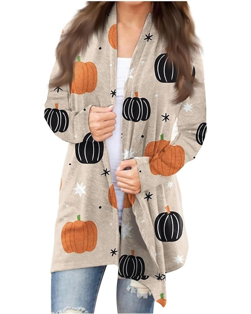 Cardigan for Women Lightweight Long Sleeve Halloween Pumpkin Cat Print Knitted Coats Open Front Knitted Sweaters 2-khaki $9.6...