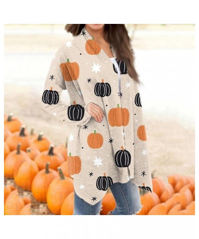 Cardigan for Women Lightweight Long Sleeve Halloween Pumpkin Cat Print Knitted Coats Open Front Knitted Sweaters 2-khaki $9.6...