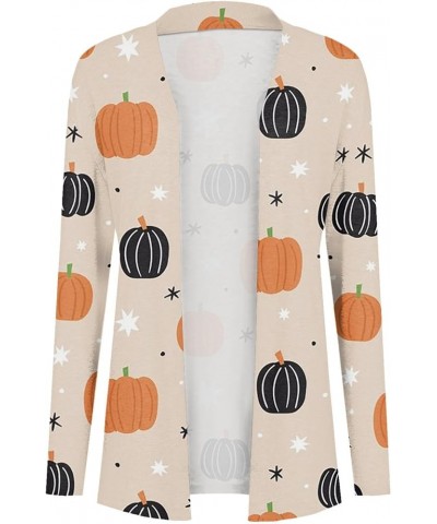 Cardigan for Women Lightweight Long Sleeve Halloween Pumpkin Cat Print Knitted Coats Open Front Knitted Sweaters 2-khaki $9.6...