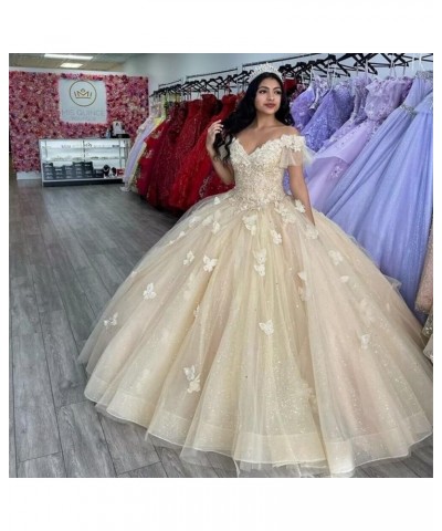 Off Shoulder Quinceanera Dresses Puffy Butterfly Ball Gowns for Vestido de 15 años Glitter Beading Prom Dress Ftu15 Black $58...