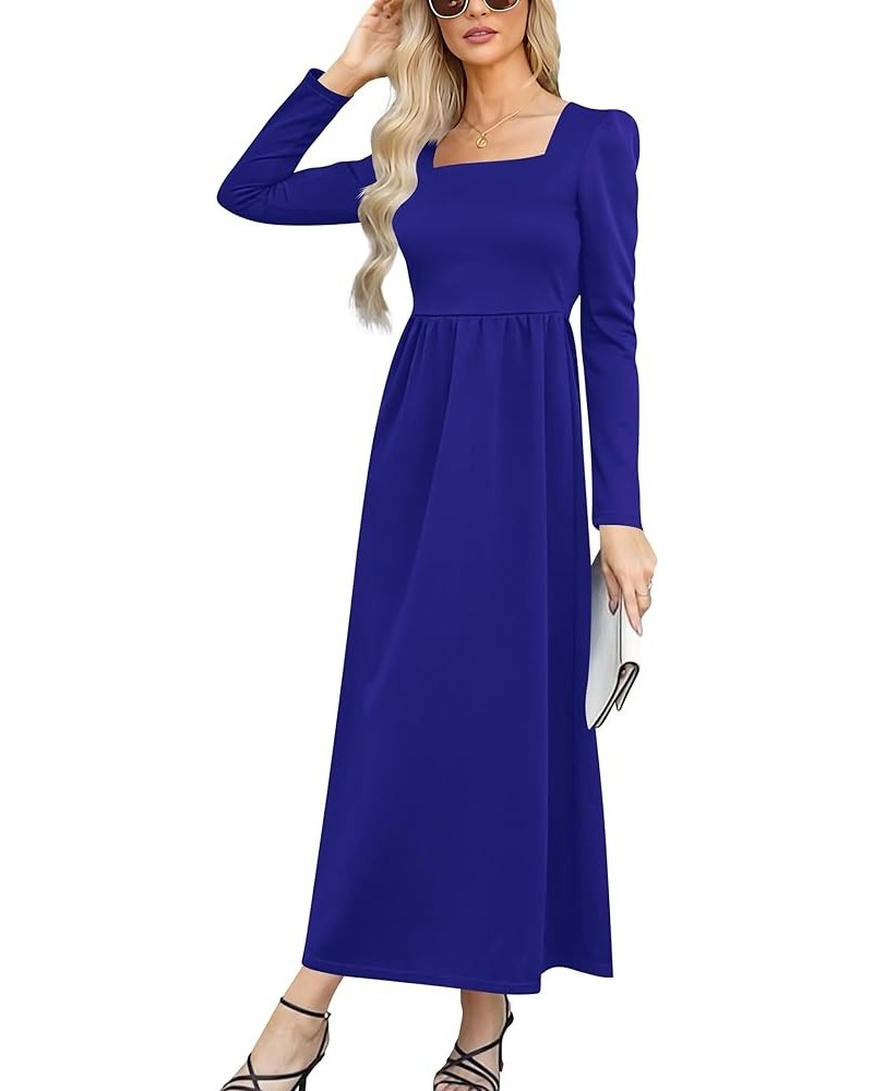 Women's Formal Maxi Dress Casual Long Sleeve Square Neck Cocktail Party A Line Flowy Long Dresses Navy Bluea $11.00 Dresses