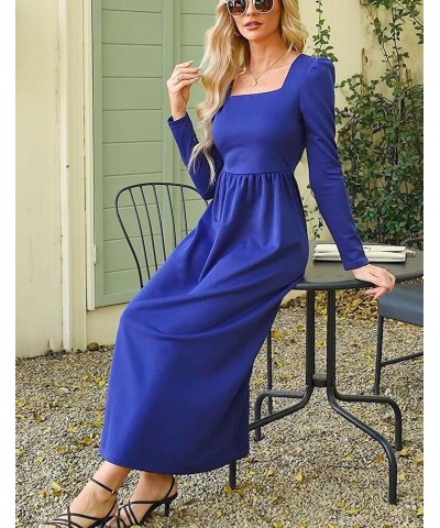 Women's Formal Maxi Dress Casual Long Sleeve Square Neck Cocktail Party A Line Flowy Long Dresses Navy Bluea $11.00 Dresses