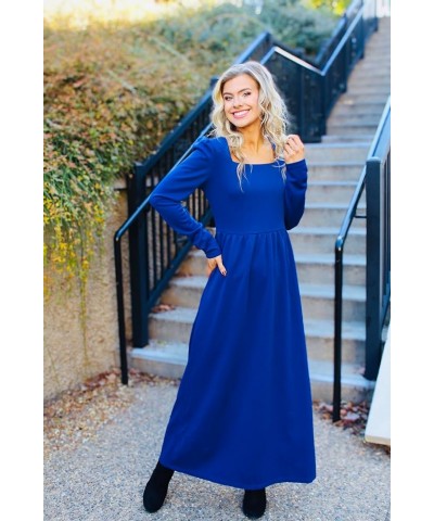 Women's Formal Maxi Dress Casual Long Sleeve Square Neck Cocktail Party A Line Flowy Long Dresses Navy Bluea $11.00 Dresses