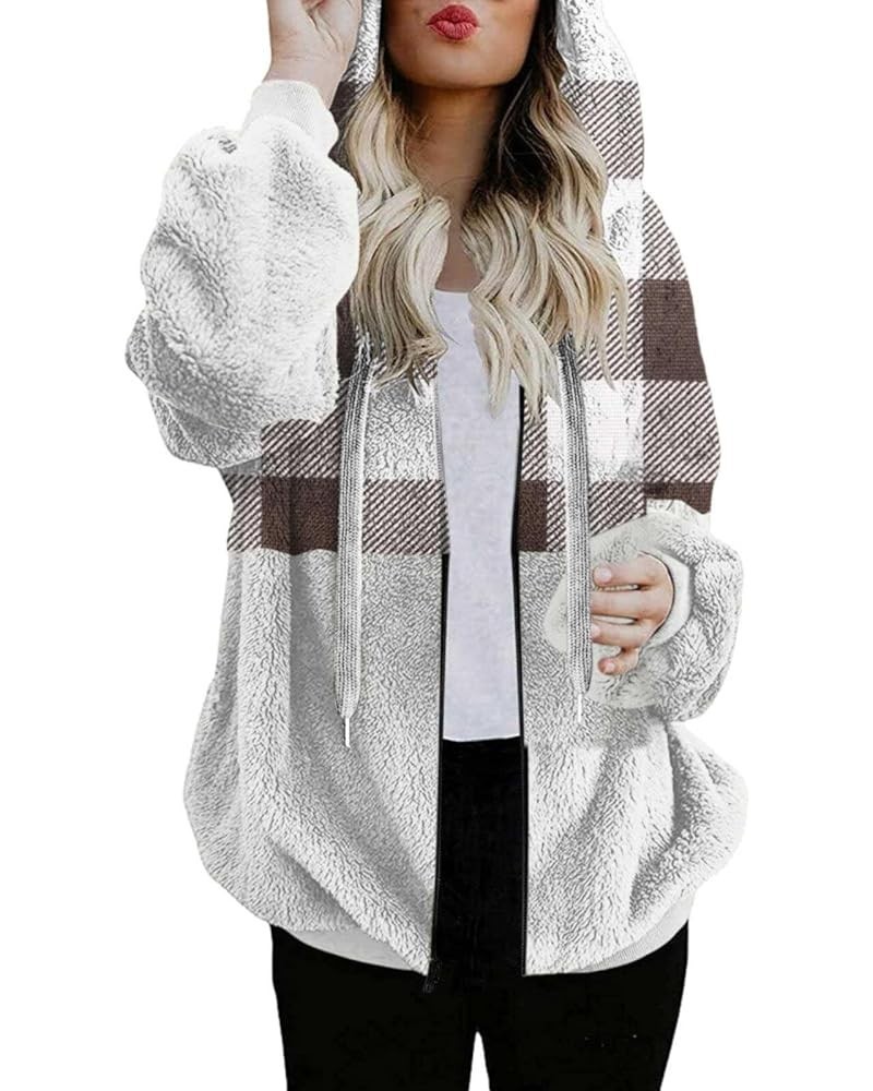 Faux Fur Coat Womens Fleece Jacket Fuzzy Sweater for Women Sherpa Lined Hoodie Full Zip Heat Warm Jackets D-coffee $9.22 Jackets