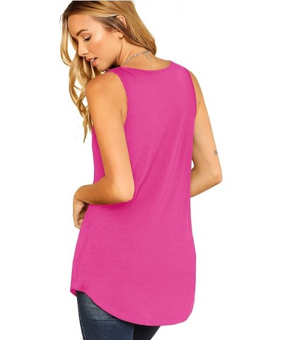 Women's Basic V Neck Longline Dolphin Hem Loose Tunic Tank Top Hot Pink $8.39 Tanks