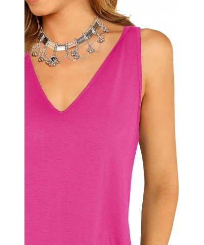 Women's Basic V Neck Longline Dolphin Hem Loose Tunic Tank Top Hot Pink $8.39 Tanks